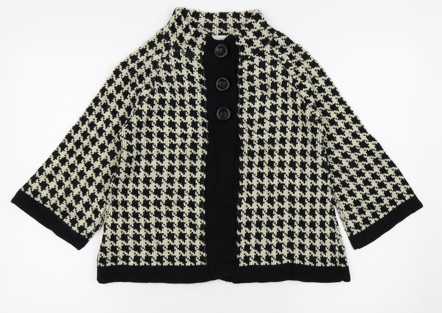 AMARANTO Womens Black Houndstooth  Cardigan Jumper Size 8