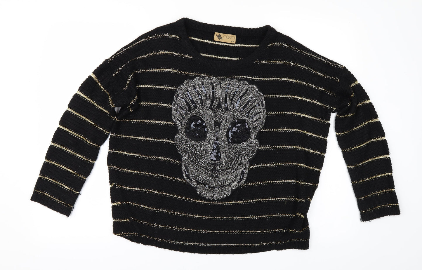 katsui Womens Black Striped   Jumper Size M  - Skull