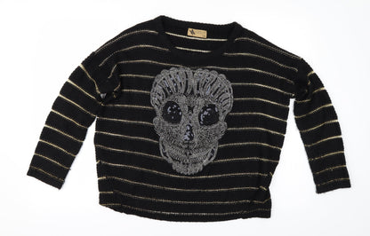 katsui Womens Black Striped   Jumper Size M  - Skull