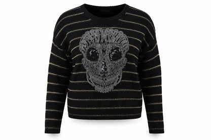 katsui Womens Black Striped   Jumper Size M  - Skull