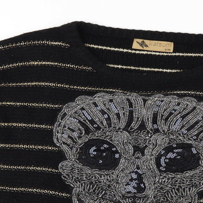 katsui Womens Black Striped   Jumper Size M  - Skull