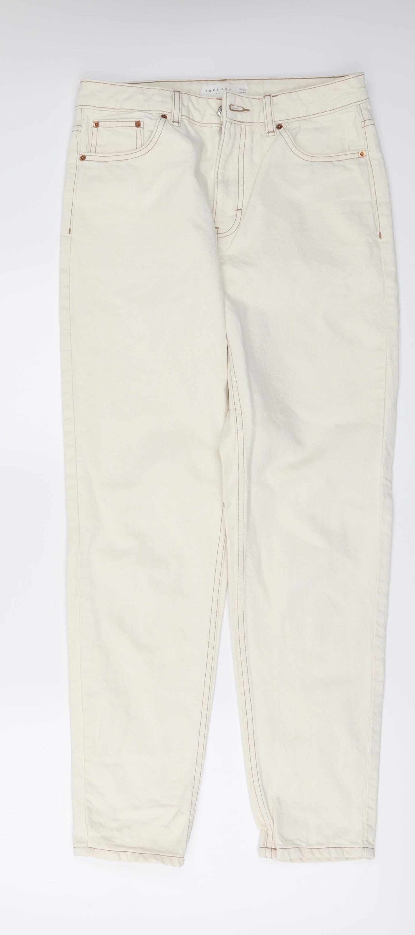 Mens UK Size 28 in Topshop Regular Fit Straight Beige Jeans
