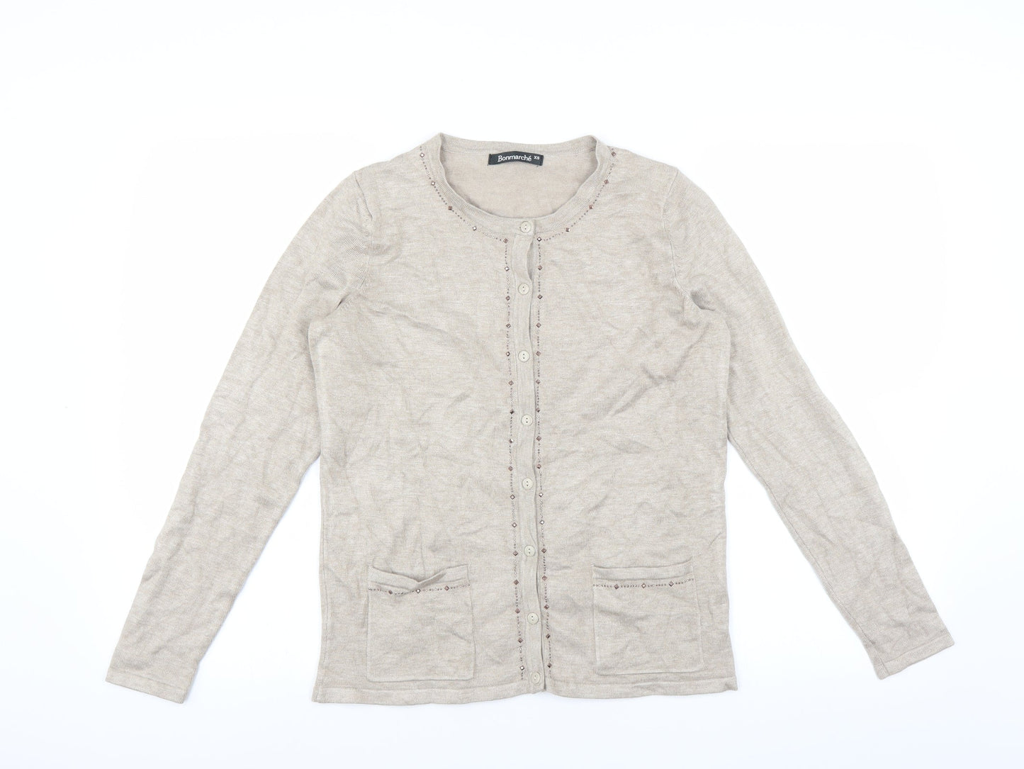 Le Bon Marché Womens Beige   Cardigan Jumper Size XS  - beaded detail