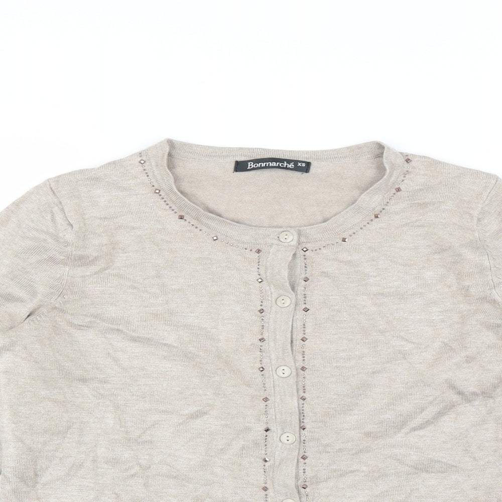 Le Bon Marché Womens Beige   Cardigan Jumper Size XS  - beaded detail