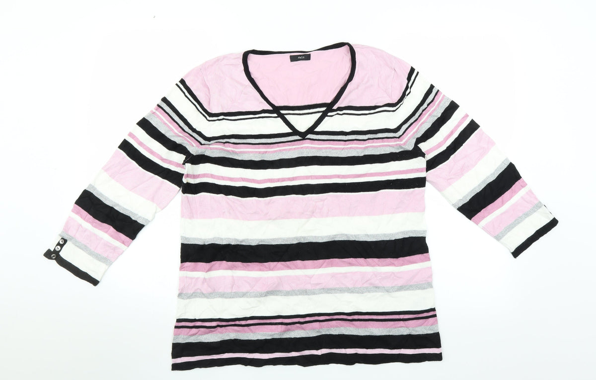 M&Co Womens Pink Striped  Pullover Jumper Size 18