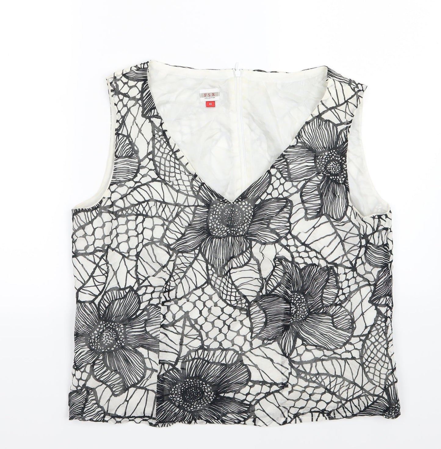 FSR Womens White Floral Woven Basic Blouse Size 14