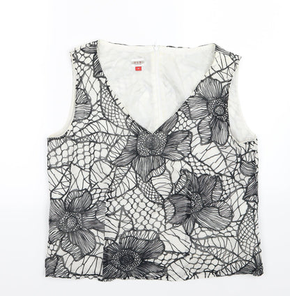 FSR Womens White Floral Woven Basic Blouse Size 14