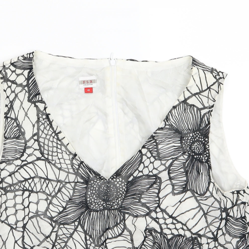 FSR Womens White Floral Woven Basic Blouse Size 14