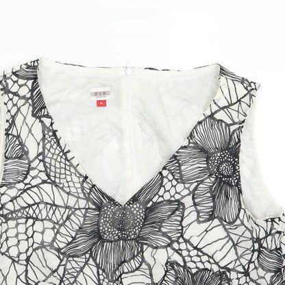 FSR Womens White Floral Woven Basic Blouse Size 14