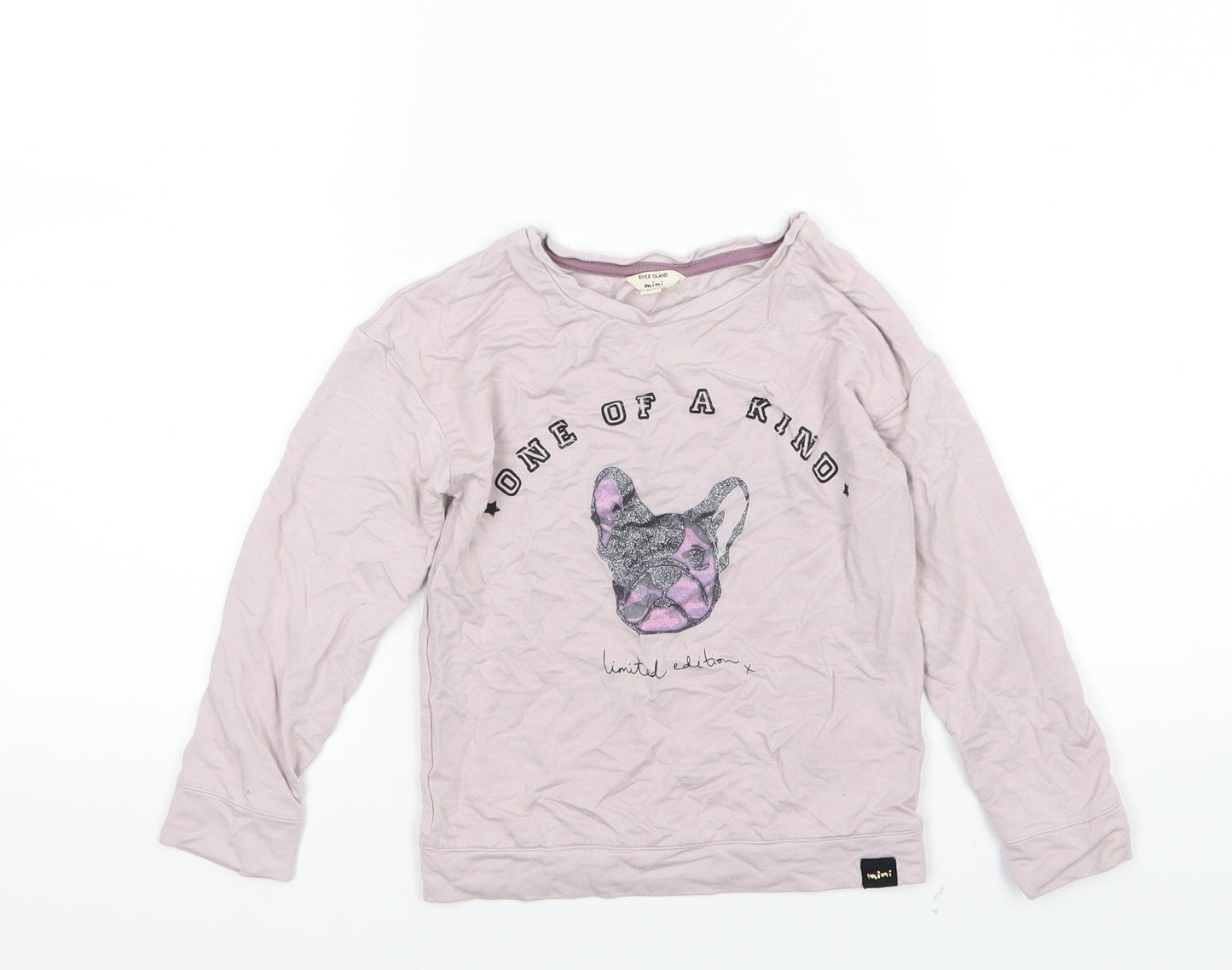 River Island Girls Pink  Jersey Pullover Sweatshirt Size 4-5 Years  - Pug