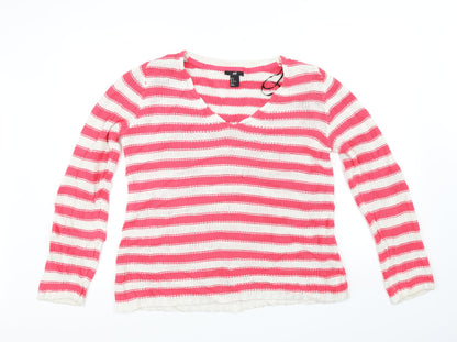 H&M Womens Red Striped  Pullover Jumper Size M