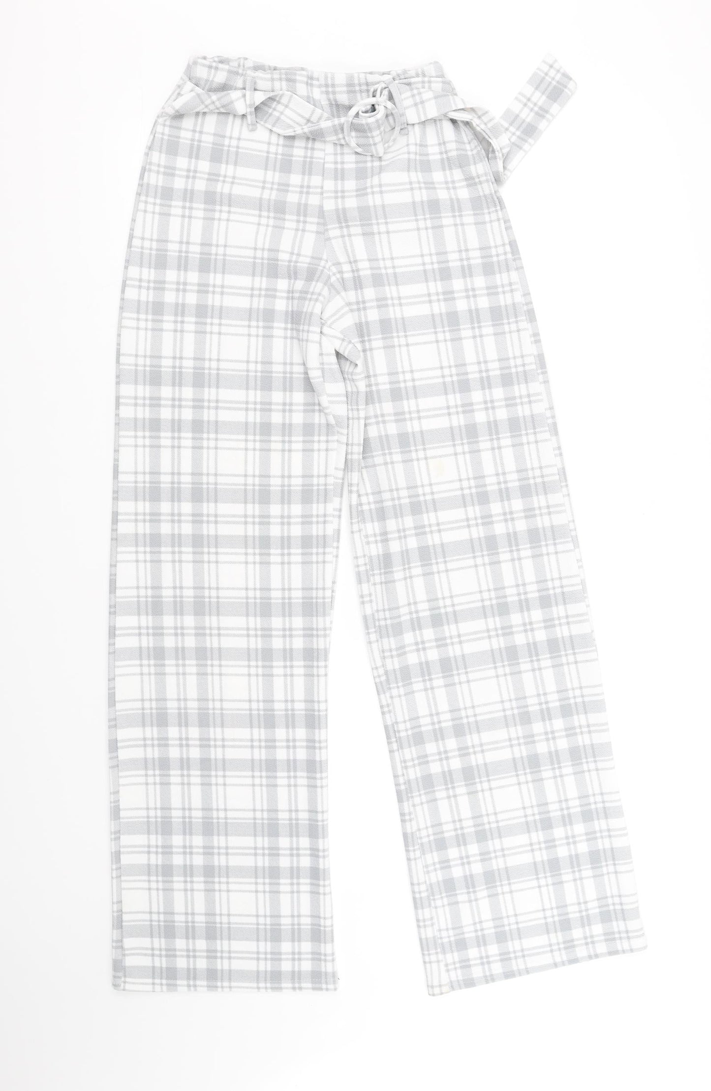Boohoo Womens White Check  Trousers  Size 8 L32 in