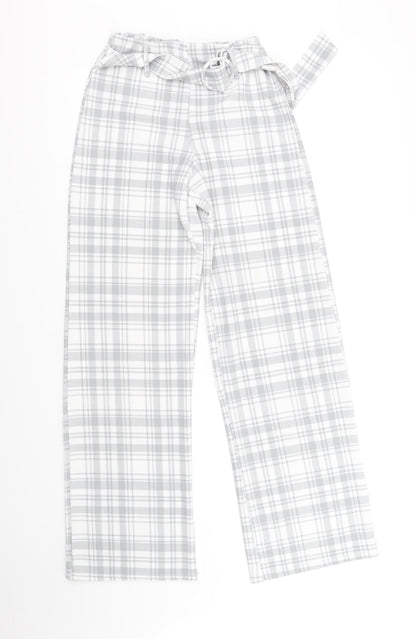 Boohoo Womens White Check  Trousers  Size 8 L32 in