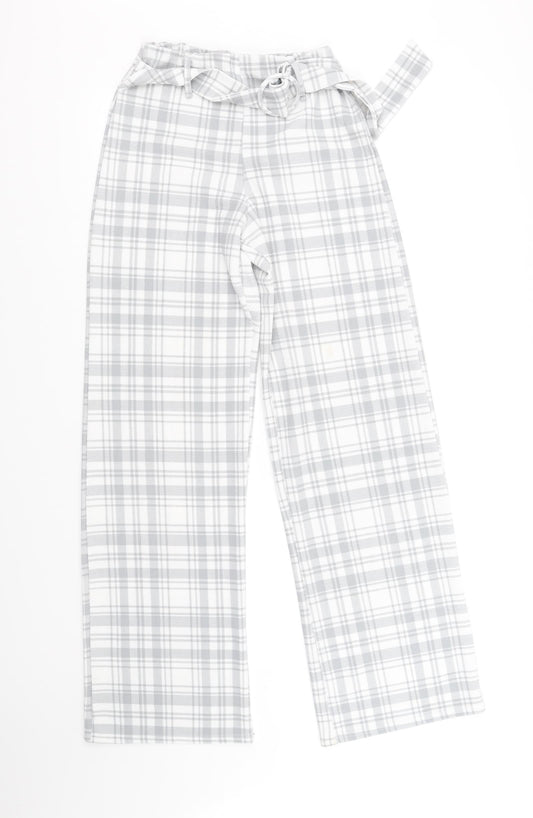 Boohoo Womens White Check  Trousers  Size 8 L32 in