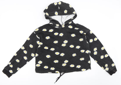 H&M Girls Grey Floral  Pullover Hoodie Size 12-13 Years