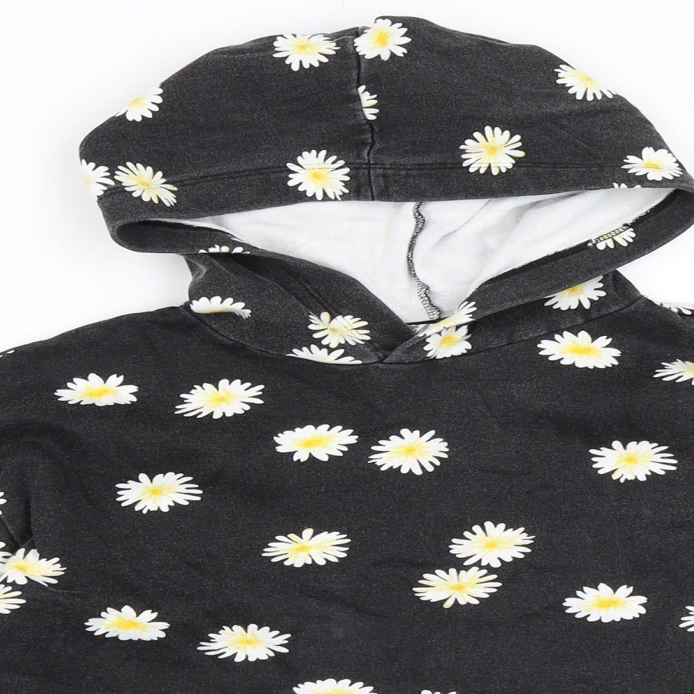 H&M Girls Grey Floral  Pullover Hoodie Size 12-13 Years