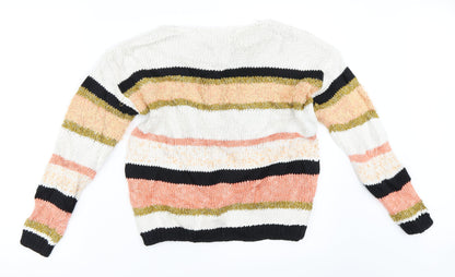 Marks & Spencer Womens Orange Striped  Pullover Jumper Size S