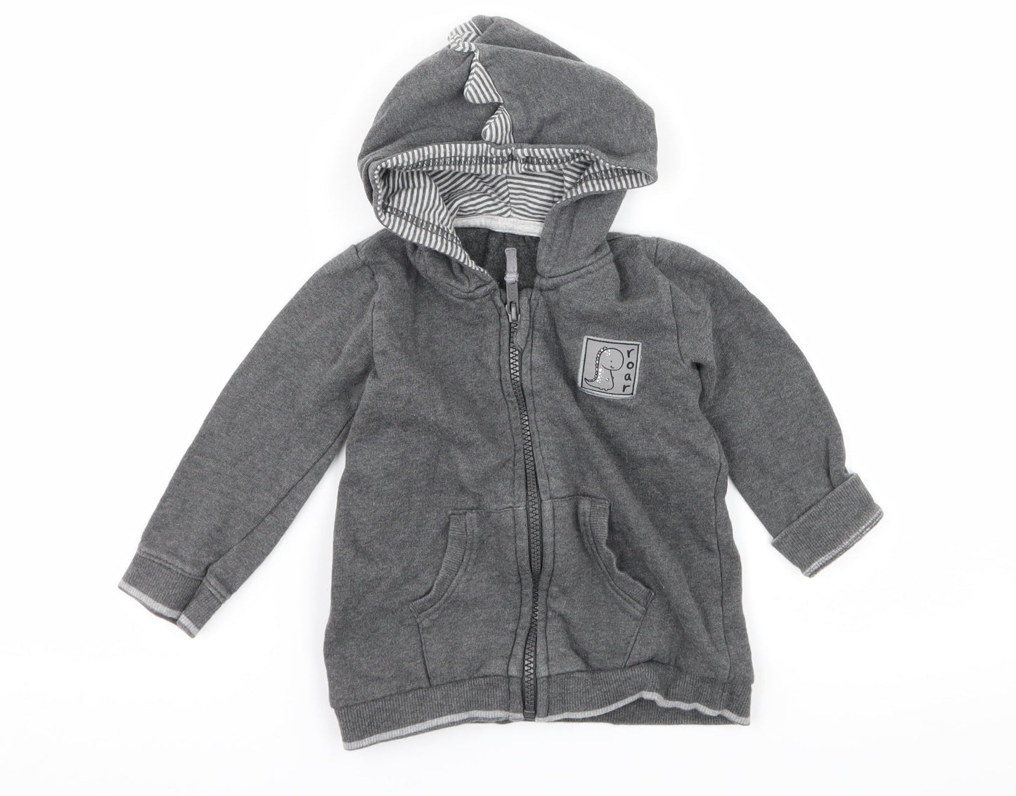 George Boys Grey  Jersey Full Zip Jumper Size 12-18 Months  - Roar Dinosaur