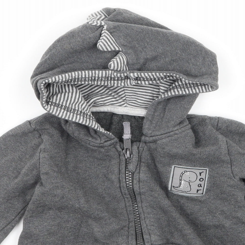 George Boys Grey  Jersey Full Zip Jumper Size 12-18 Months  - Roar Dinosaur