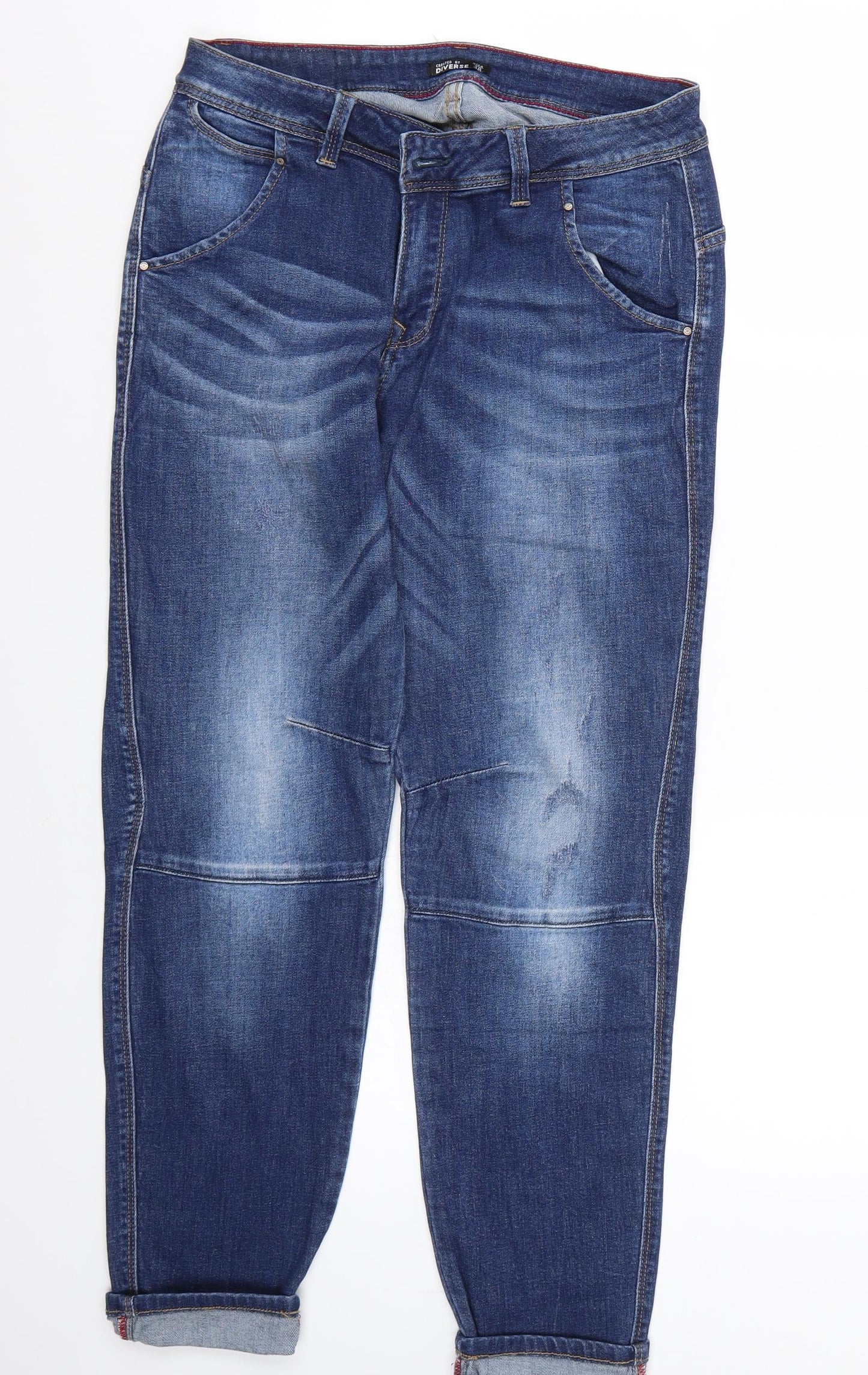 Womens UK Size 8 Diverse Regular Fit Straight Blue Jeans