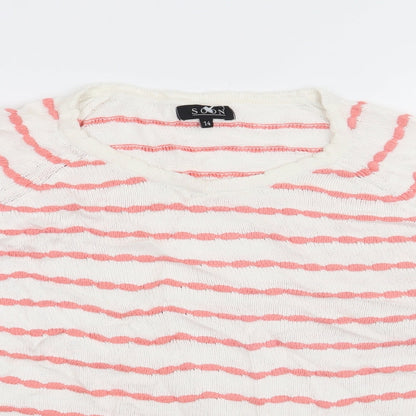 Soon Womens White Striped  Pullover Jumper Size 14