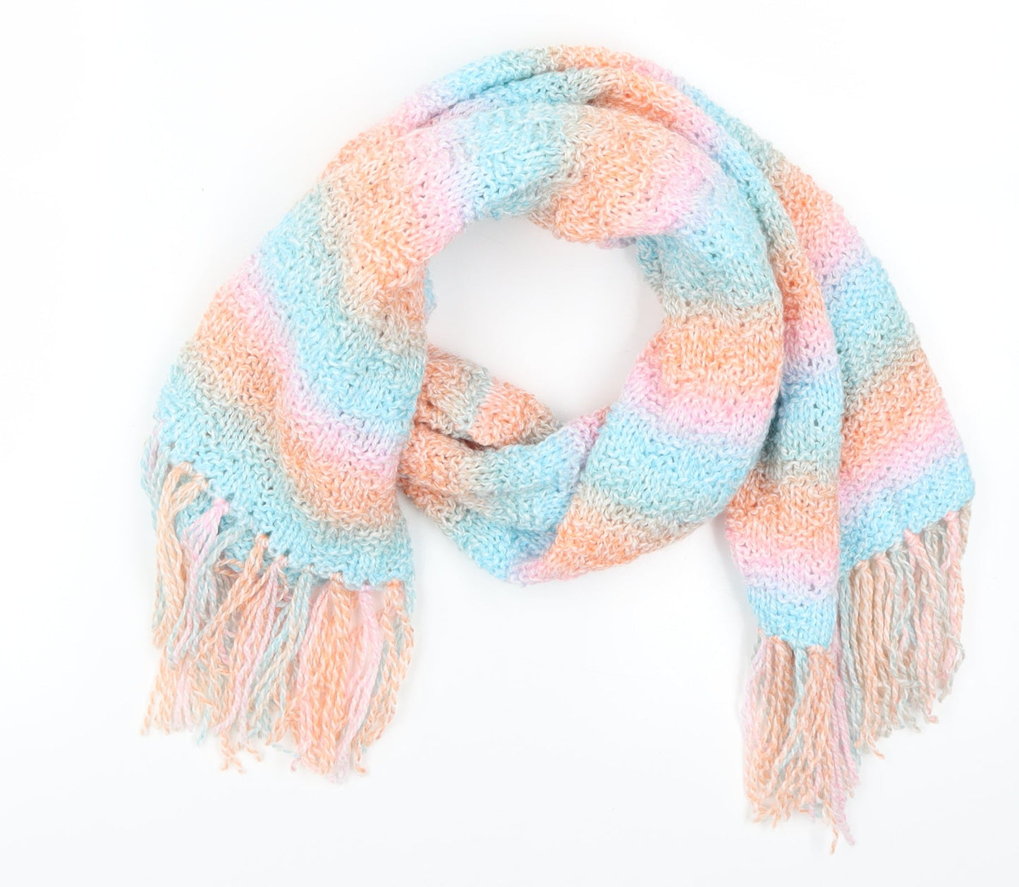 Preworn Womens Blue Striped   Scarf   - Pink and Orange