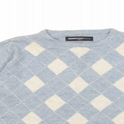 NEXT Mens Blue Check Knit Pullover Jumper Size S