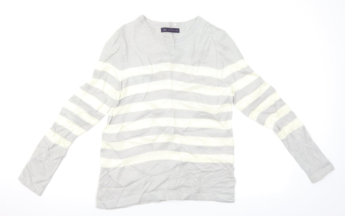 Marks & Spencer Womens Grey Striped  Pullover Jumper Size 10