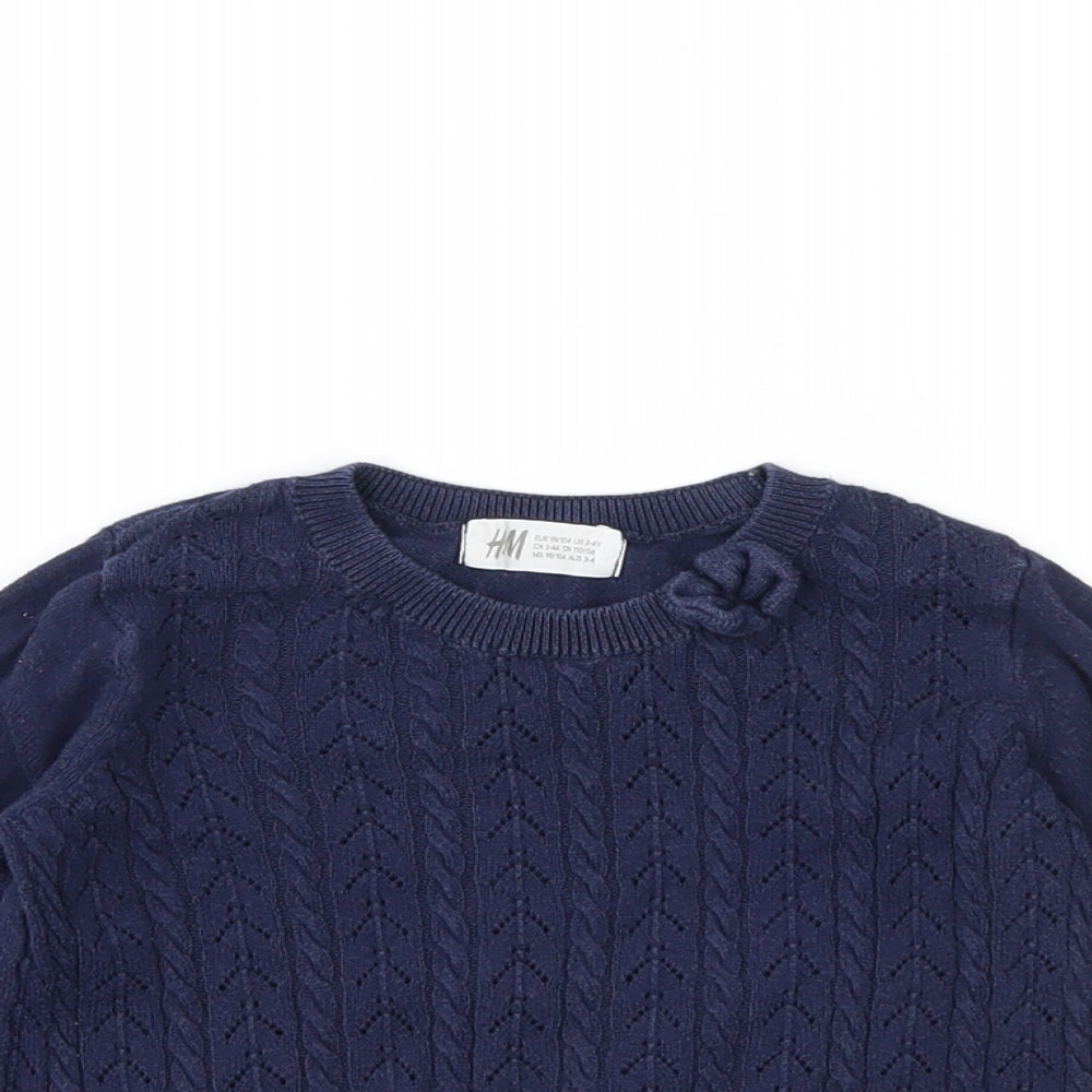 H&M Girls Blue  Knit Pullover Jumper Size 2-3 Years