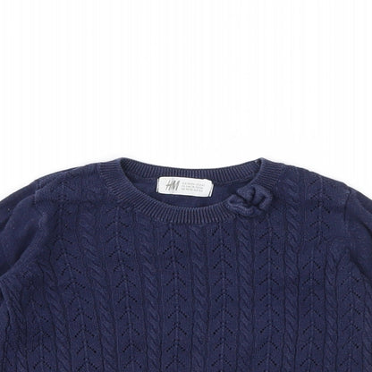 H&M Girls Blue  Knit Pullover Jumper Size 2-3 Years