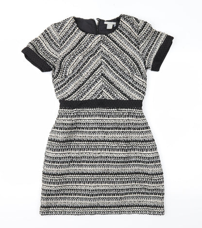 H&M Womens Black Geometric  Fit & Flare  Size 8