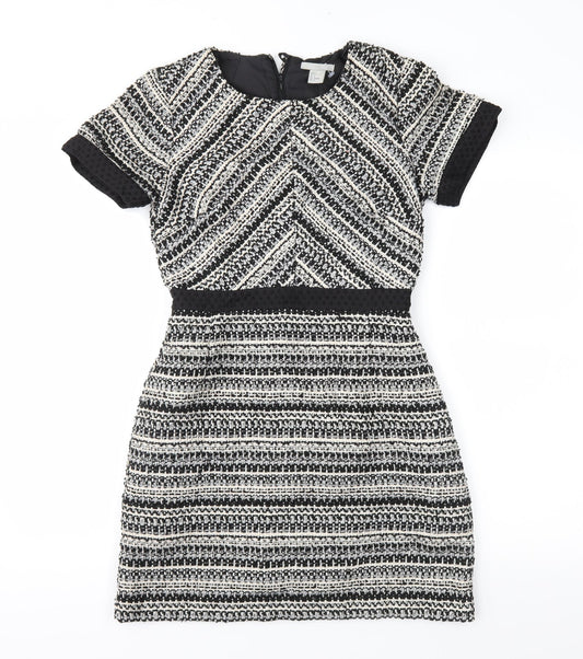 H&M Womens Black Geometric  Fit & Flare  Size 8