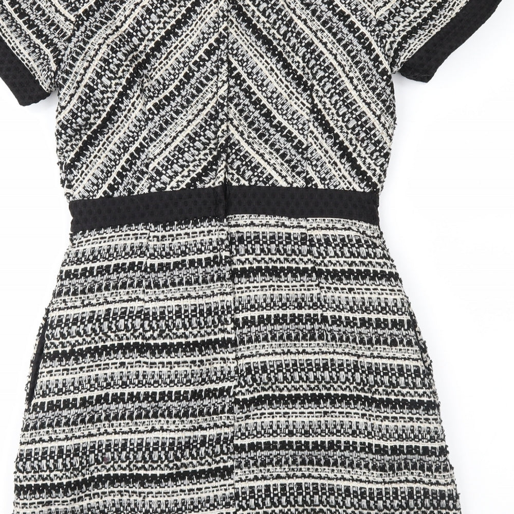 H&M Womens Black Geometric  Fit & Flare  Size 8