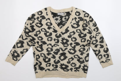 Per Una Womens Beige Animal Print Knit Pullover Jumper Size S  - Oversized