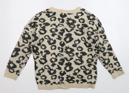 Per Una Womens Beige Animal Print Knit Pullover Jumper Size S  - Oversized