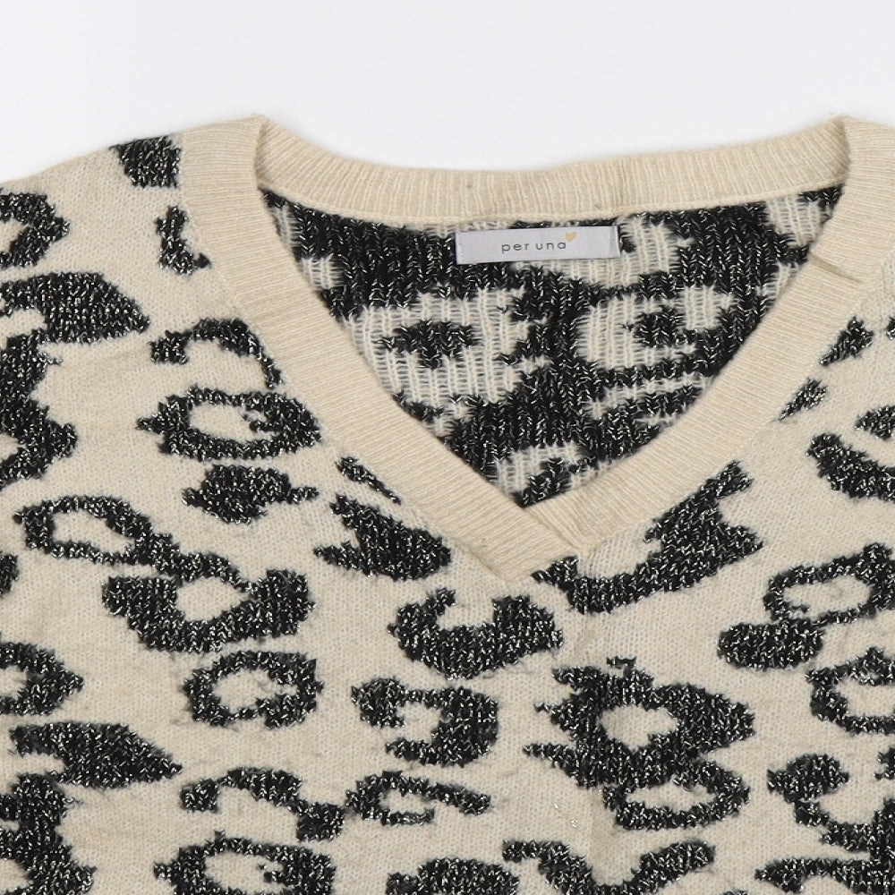 Per Una Womens Beige Animal Print Knit Pullover Jumper Size S  - Oversized