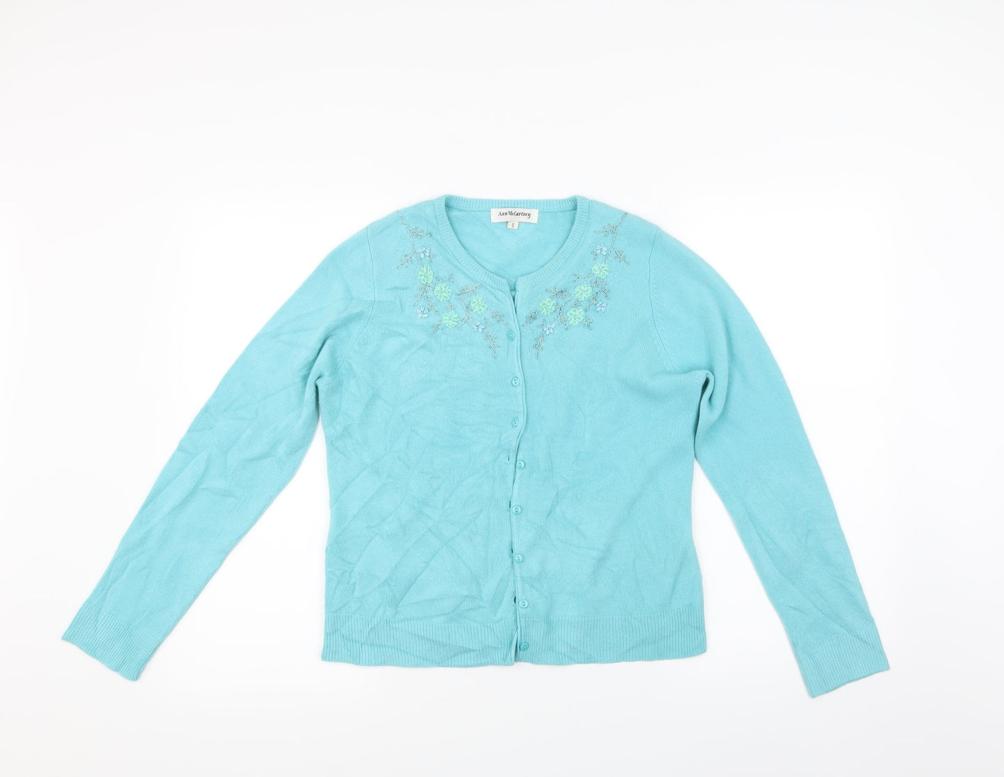 Ann McCarthey Womens Blue Floral  Cardigan Jumper Size S