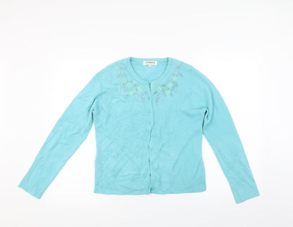 Ann McCarthey Womens Blue Floral  Cardigan Jumper Size S