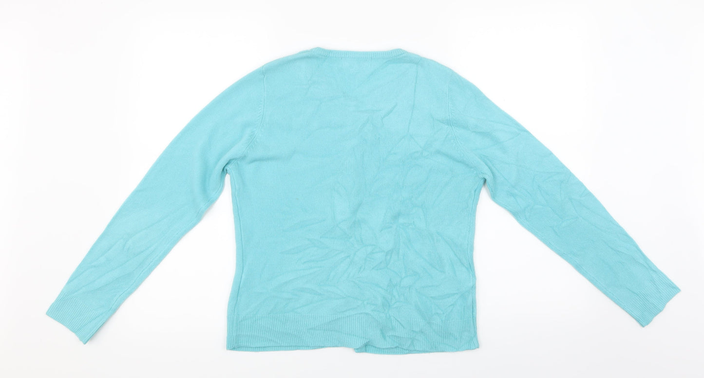 Ann McCarthey Womens Blue Floral  Cardigan Jumper Size S