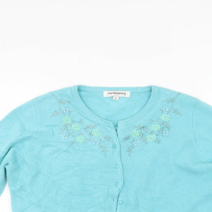 Ann McCarthey Womens Blue Floral  Cardigan Jumper Size S