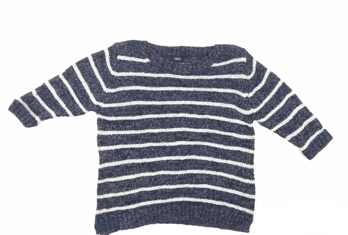 M&Co Womens Blue Striped  Pullover Jumper Size 16