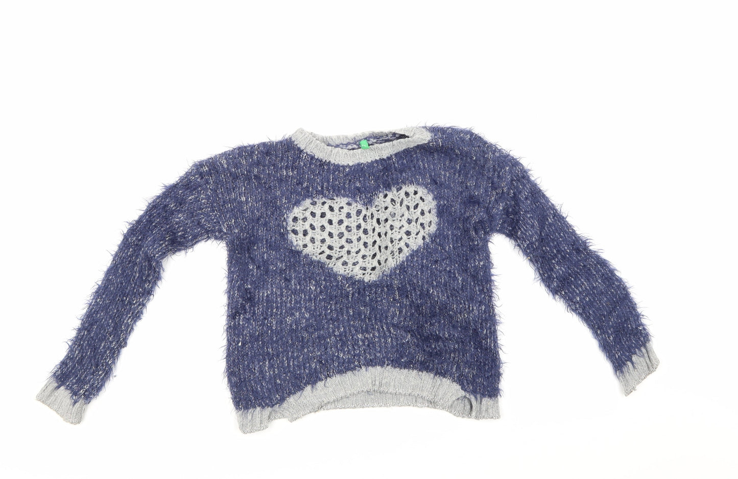 United Colors of Benetton Girls Blue   Pullover Jumper Size 7-8 Years  - Love heart
