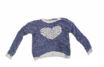 United Colors of Benetton Girls Blue   Pullover Jumper Size 7-8 Years  - Love heart