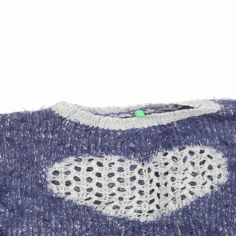 United Colors of Benetton Girls Blue   Pullover Jumper Size 7-8 Years  - Love heart