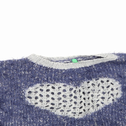 United Colors of Benetton Girls Blue   Pullover Jumper Size 7-8 Years  - Love heart