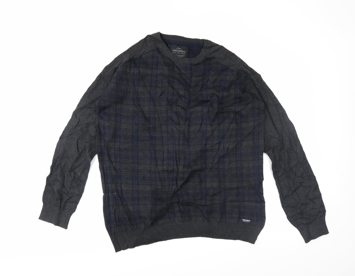 Threadbare Womens Grey Plaid  Pullover Jumper Size 2XL