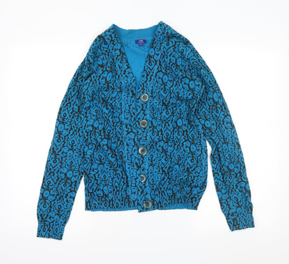 tabi Womens Blue Animal Print  Cardigan Jumper Size XS