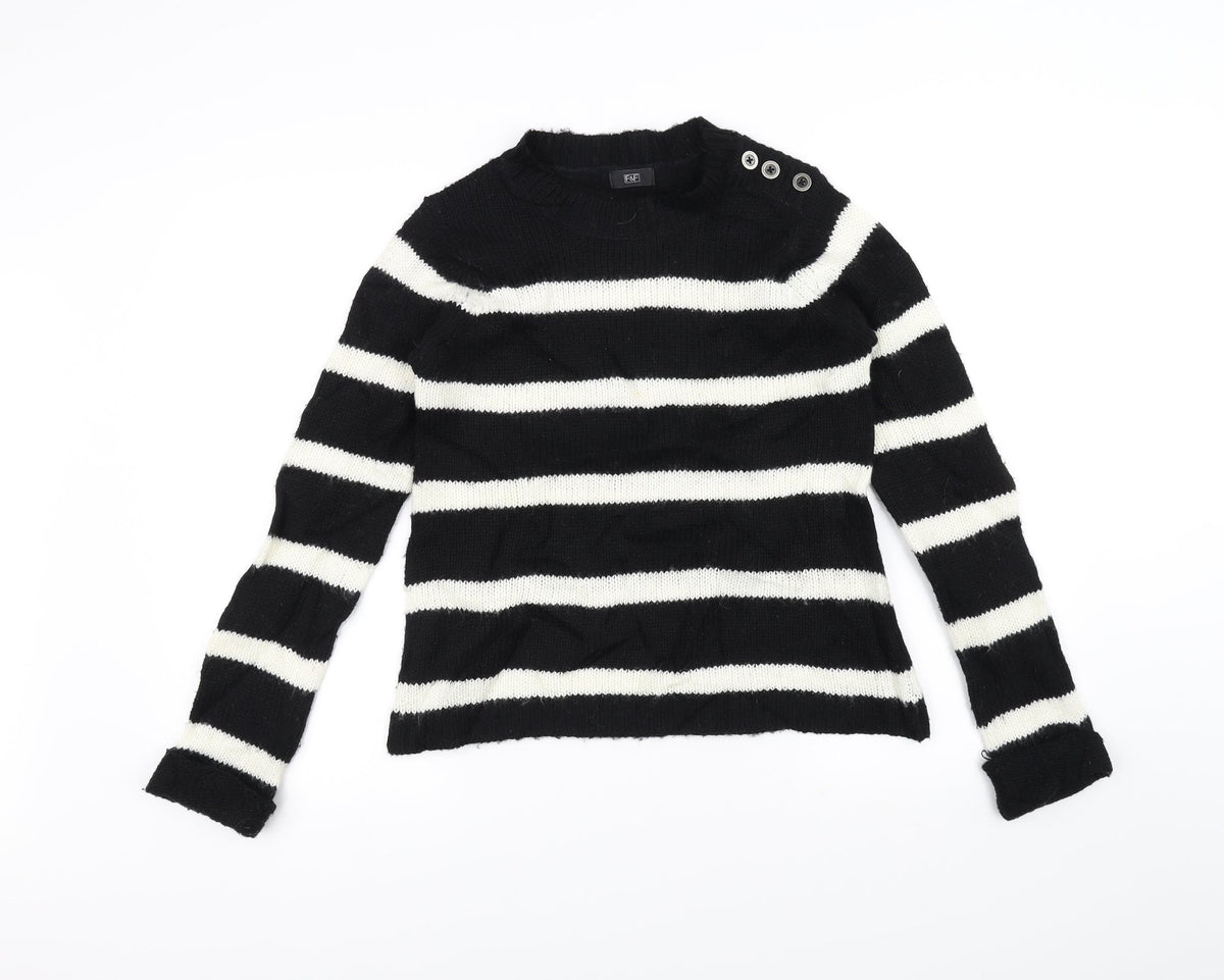 F&F Womens Black Striped Knit Pullover Jumper Size 6