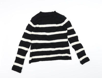 F&F Womens Black Striped Knit Pullover Jumper Size 6