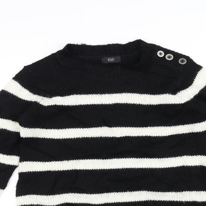 F&F Womens Black Striped Knit Pullover Jumper Size 6